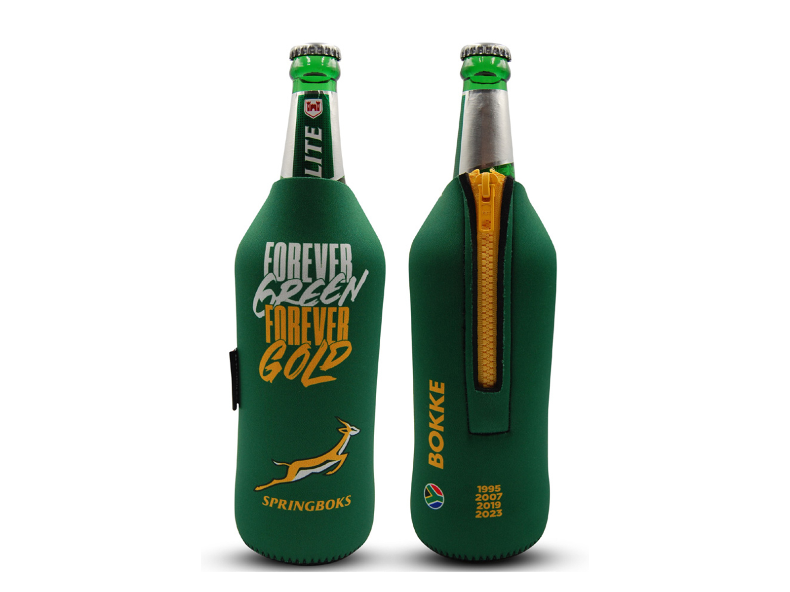 Springbok Rugby Supporter Zipped Neoprene Beverage Bottle Holder (750ml)